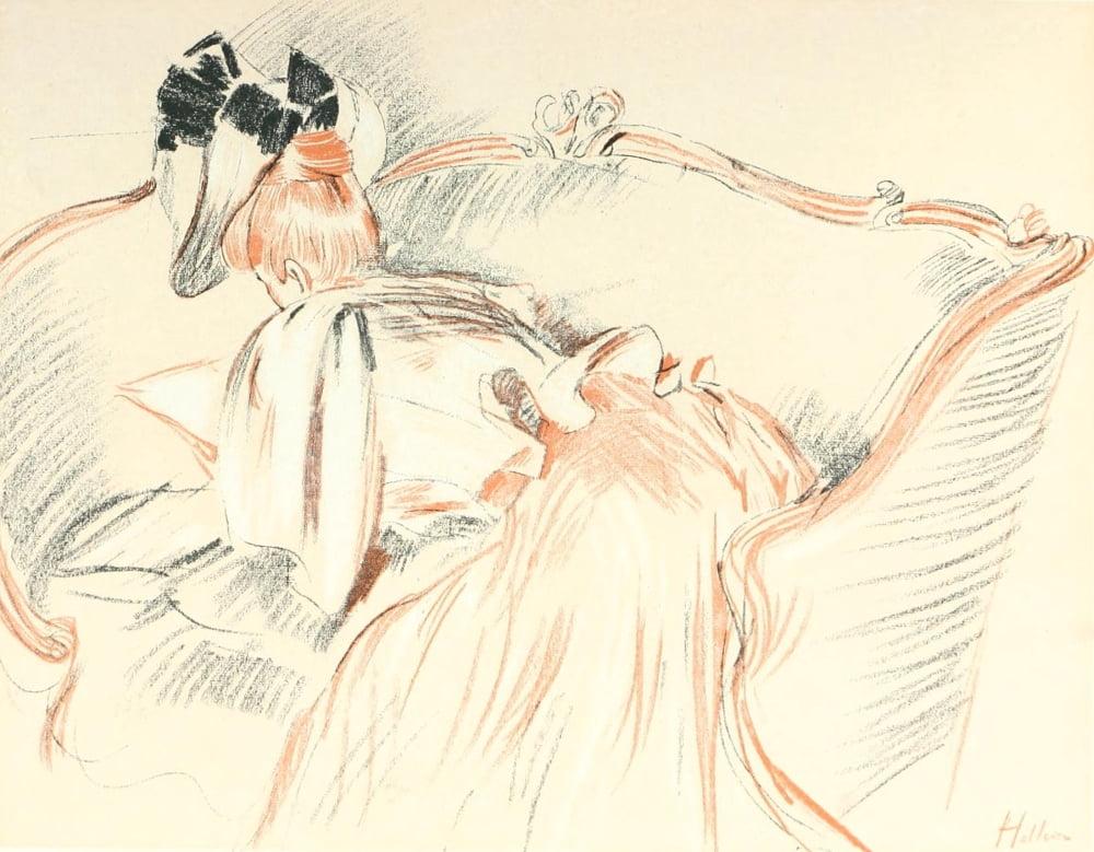Woman reading on sofa Canvas Art - Paul Csar Helleu (18 x 24)