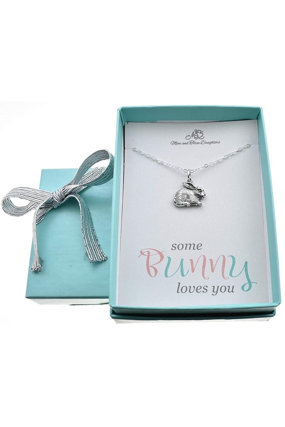 Bunny Rabbit  Pendant in Sterling Silver on a 16 Inch Sterling Cable Chain. Jewelry Gift for Her.