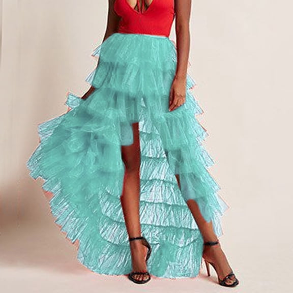 Woman's Cake High Waist Skirt Pleated Skirt Skirt Long High Low Ruffles Party Skirt Cheer Skirt Cute Skirts Two Piece Skirt Outfits for Women Trailer Skirting Detachable Skirt Hot Skirt for Women Midi