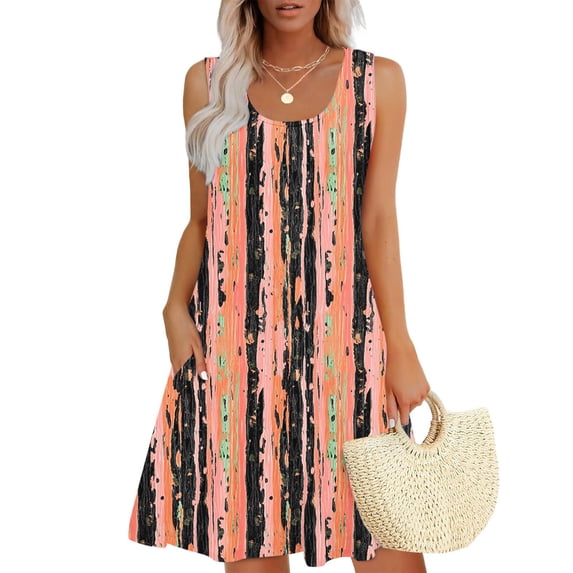 Woman's Dress Womens Plus Size Summer Dresses Women Casual Loose Summer Printed Dress Sleeveless V-neck Top/shirt Set G Multicolor M