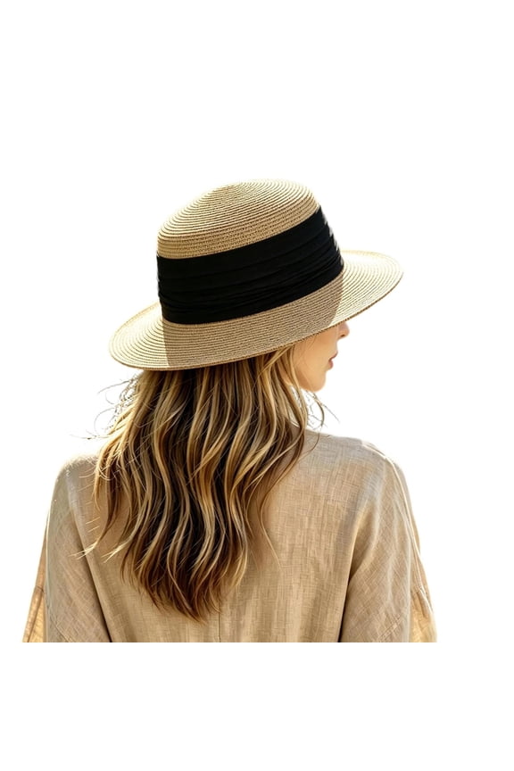 Woman's French Style Hat for Summer A Stylish Flat Top Sun Hat for Seaside and Beach A Sun Hat for The Beach. Techno Cap One Size