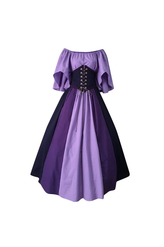 Woman's Halloween Costume,Renaissance Dress Women Gothic Corset Halloween Costumes Medieval Long Flared Sleeve Lace-Up Victorian Ball Gowns