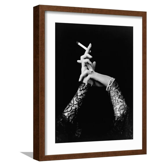 Art.com Woman's Hands Holding Cigarette Photographic Print, Brown Frame Wall Art, 17" x 21"