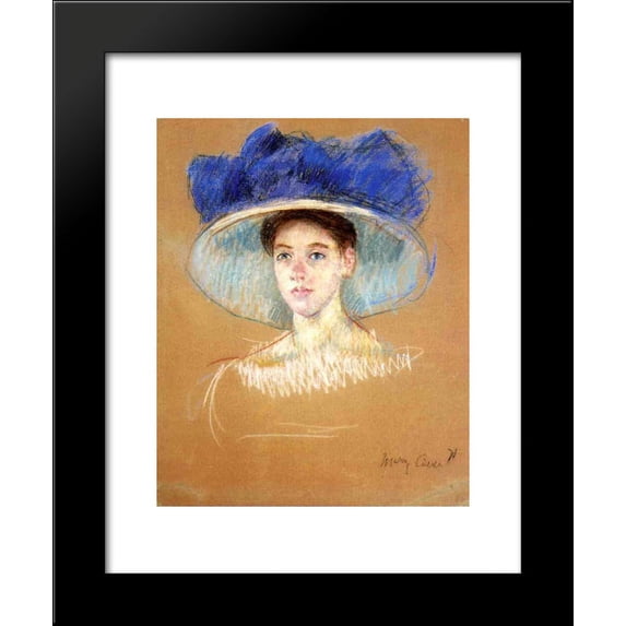 Woman`s Head with Large Hat 20x24 Framed Art Print by Mary Cassatt