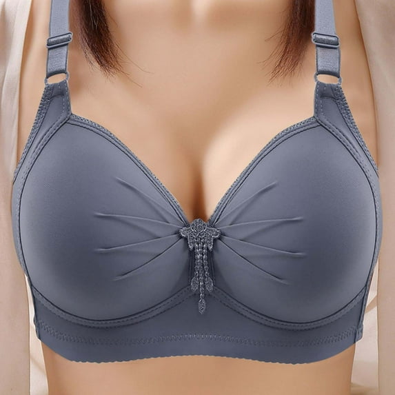 Husipze Woman's Plus Size Bra Basic T-Shirt Bra Soild Wire Free Underwear One-Piece Bra Everyday Underwear Gray L
