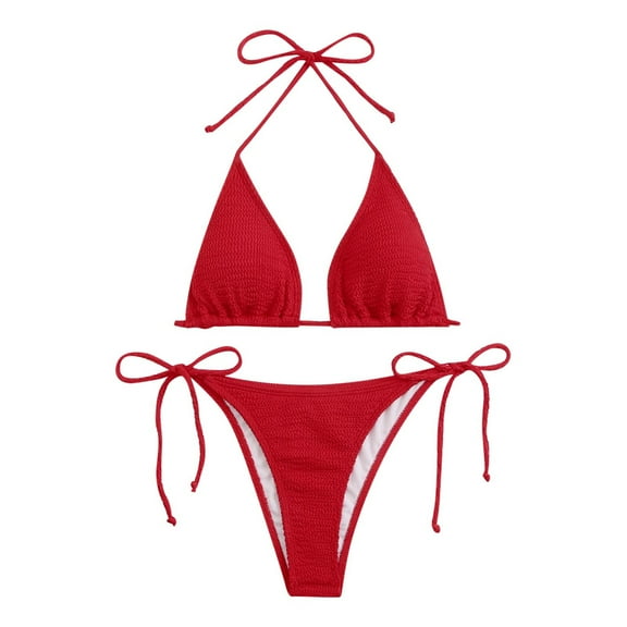 Woman's Removable Padding Triangle Swimsuit Top Crinkle Waves