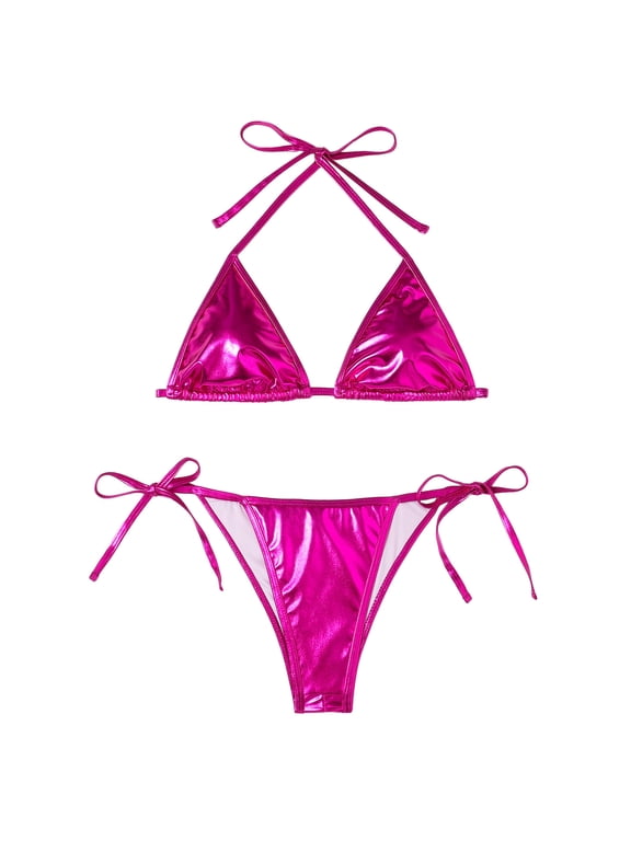 Woman's Removable Padding Triangle Swimsuit Top Crinkle Waves