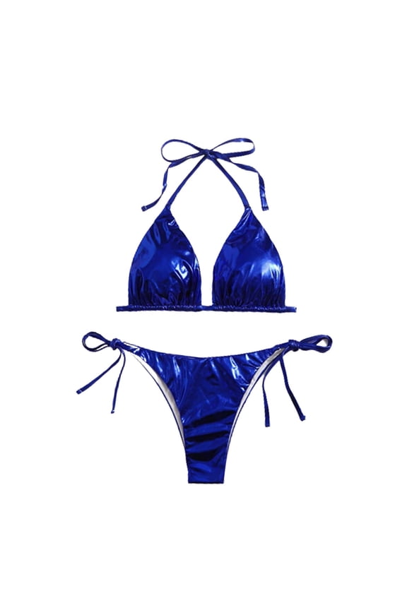 Woman's Removable Padding Triangle Swimsuit Top Shiny Satin