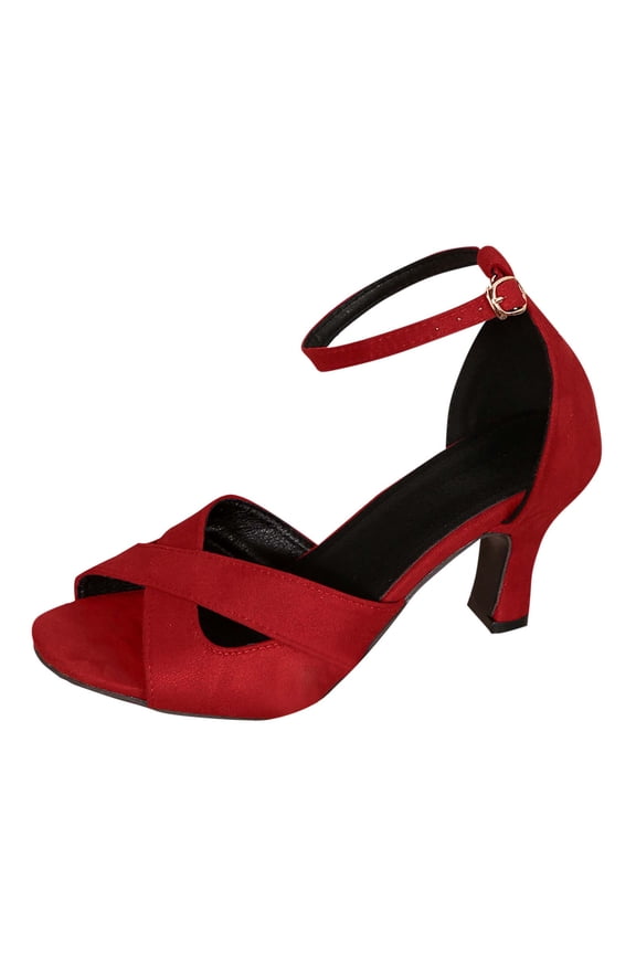 Woman's Sandals Slides for WomenSize 7 Women's Fashion Casual Round Toe Square Solid Color Spring And Summer Style Fashionable Ribbon Thick Heel Sandals Red