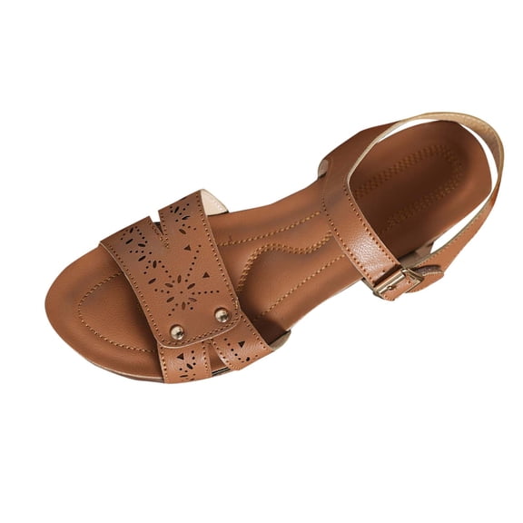 Woman's Sandals Women's Fashionable Casual Versatile Round Head Hollow Spring And Summer Thick Heel Sandals Yellow