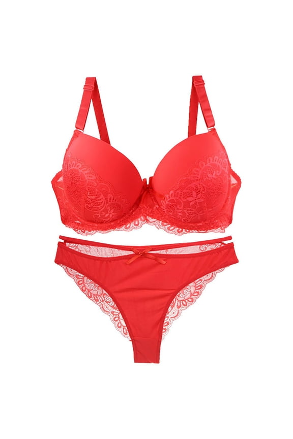Woman's Sexy Floral Lace Push Up Bras and Thong Suit Sets Large Size Hollowed Out Soft Cup Everyday Bralette
