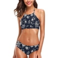 thumbnail image 1 of Woman's Sexy Swimwear Dark Floral Pattern 2 Pcs Push-up Halter Pad Swimsuit/Bathing/Bikini Set, X-Large, 1 of 6