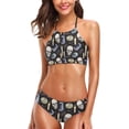 thumbnail image 1 of Woman's Sexy Swimwear Watercolor Halloween Skulls Candles 2 Pcs Push-up Halter Pad Swimsuit/Bathing/Bikini Set, Small, 1 of 6