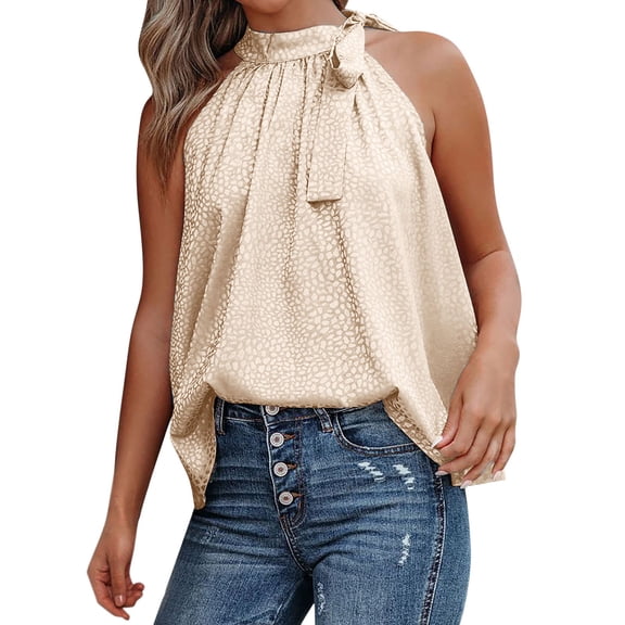 Woman's Summer Tops European And American Women's Summer New Neck Bow Leopard Print Sleeveless Vest