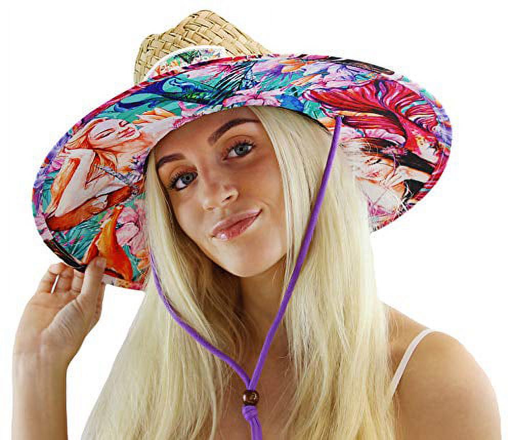 Woman's Sun Hat, Mermaid Straw Hat with Fabric Pattern Print Lifeguard Hat, Beach, Ocean, Pool, Walking, and Outdoor, Summer Hat, Fits All, Malabar Hat Co - image 1 of 5