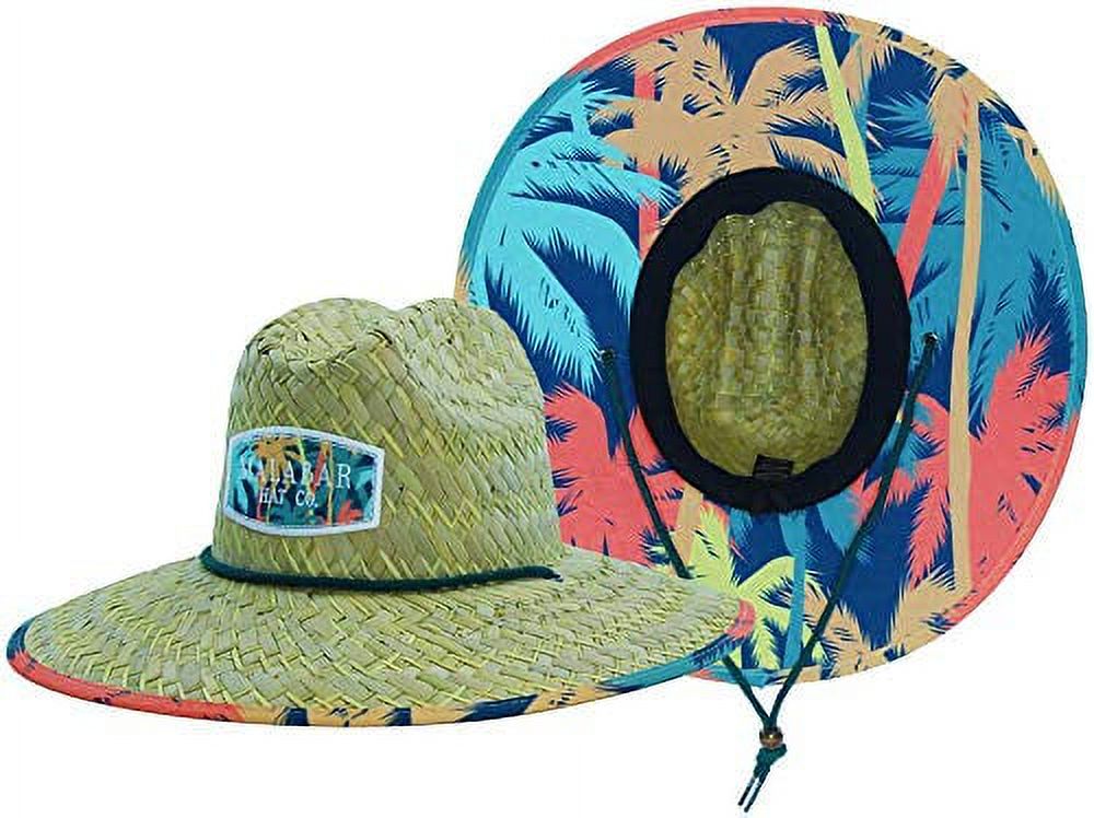 Woman's Sun Hat, Palm Trees Straw Hat with Fabric Pattern Print Lifeguard Hat, Beach, Ocean, Pool, Walking, and Outdoor, Summer Hat, Fits All, Malabar Hat Co - image 1 of 6