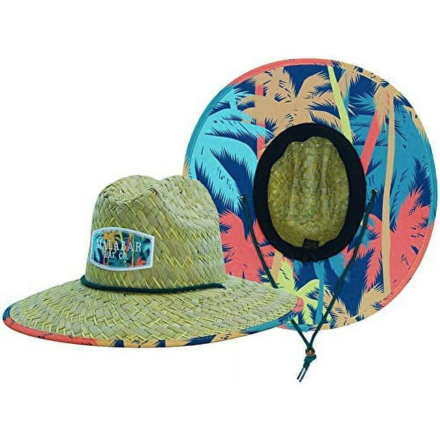 Woman's Sun Hat, Palm Trees Straw Hat with Fabric Pattern Print Lifeguard Hat, Beach, Ocean, Pool, Walking, and Outdoor, Summer Hat, Fits All, Malabar Hat Co