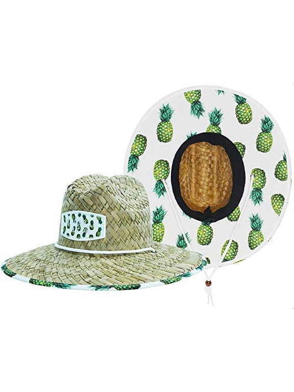 Woman's Sun Hat, Pineapple Straw Hat with Fabric Pattern Print Lifeguard Hat, Beach, Ocean, Pool, Walking, and Outdoor, Summer Hat, Fits All, Malabar Hat Co