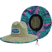 Womans Sun Hat, Pink Palms Straw Hat with Fabric Pattern Print Lifeguard Hat, Beach, Ocean, Pool, Walking, and Outdoor, Summer Hat, Fits All, Malabar Hat Co