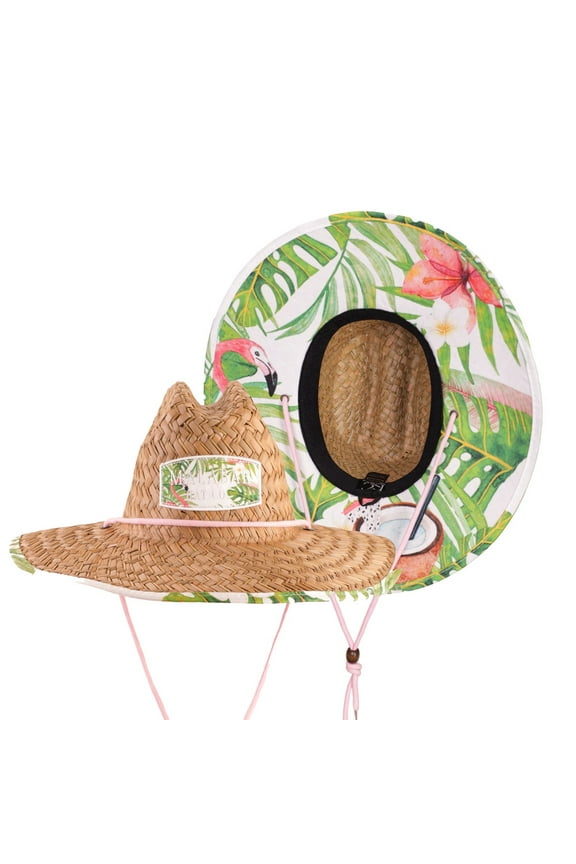 Woman's Sun Hat, Straw Hat with Fabric Pattern Print Lifeguard Hat, Beach, Ocean, Pool, Walking, and Outdoor, Summer Hat, Fits All, Malabar Hat Co