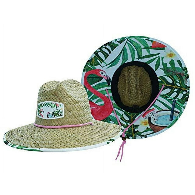 Woman's Sun Hat, Straw Hat with Fabric Pattern Print Lifeguard Hat, Beach, Ocean, Pool, Walking, and Outdoor, Summer Hat, Fits All, Malabar Hat Co