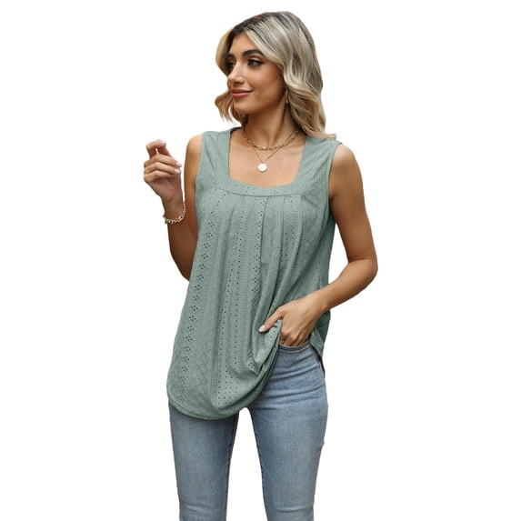 Woman's Tshirts Superior Quality spring/summer Sleeveless Square Neck Solid Color Loose Ladies Tops