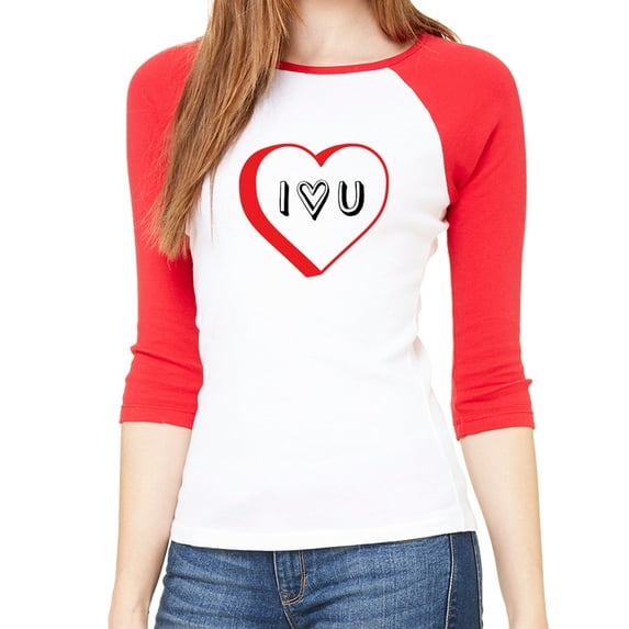 Woman's Valentine's Day Raglan Shirt, Woman's Raglan Shirts, Valentines Shirts - I Heart U