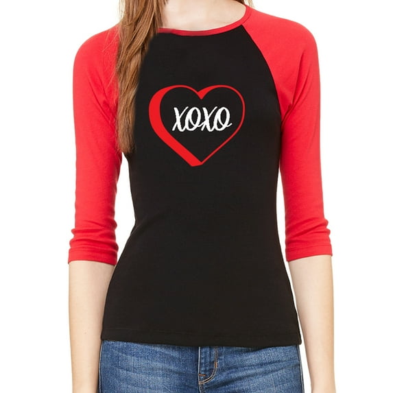 Woman's Valentine's Day Raglan Shirt, Woman's Raglan Shirts, Valentines Shirts - XOXO