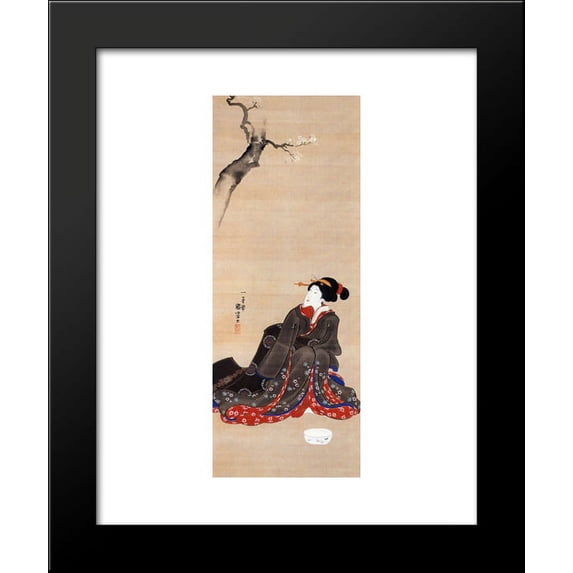 Woman seated under a cherry blossoms 20x24 Framed Art Print by Utagawa Kuniyoshi