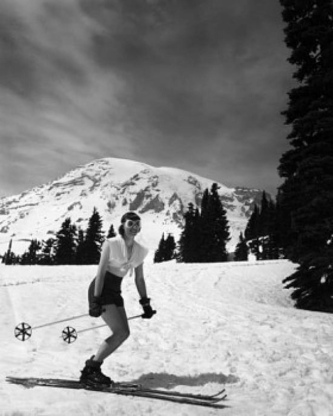 Woman skiing on snow Mt Rainier National Park Washington State USA Canvas Art -  (18 x 24)