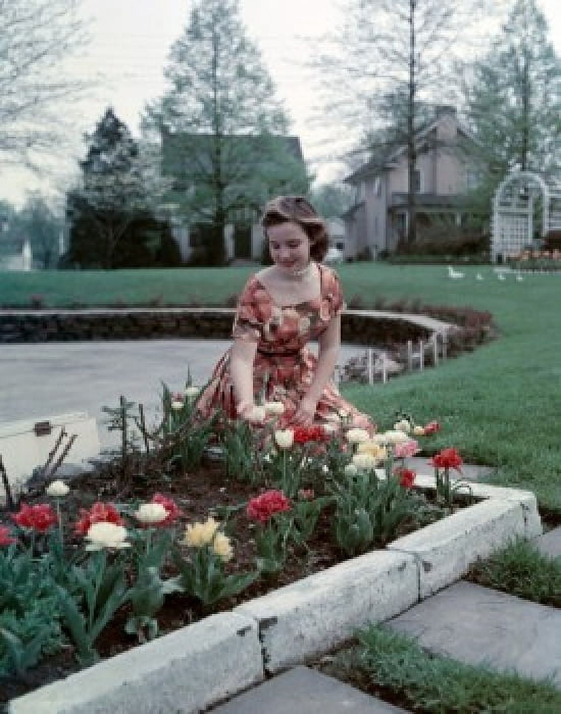 Woman tending flowers in yard Canvas Art - (18 x 24)