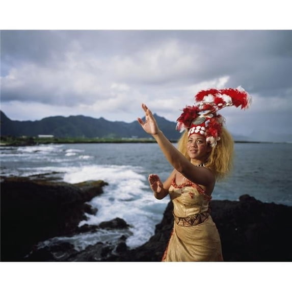 Woman wearing a traditional Samoan dress and headdress; American Samoa Poster Print