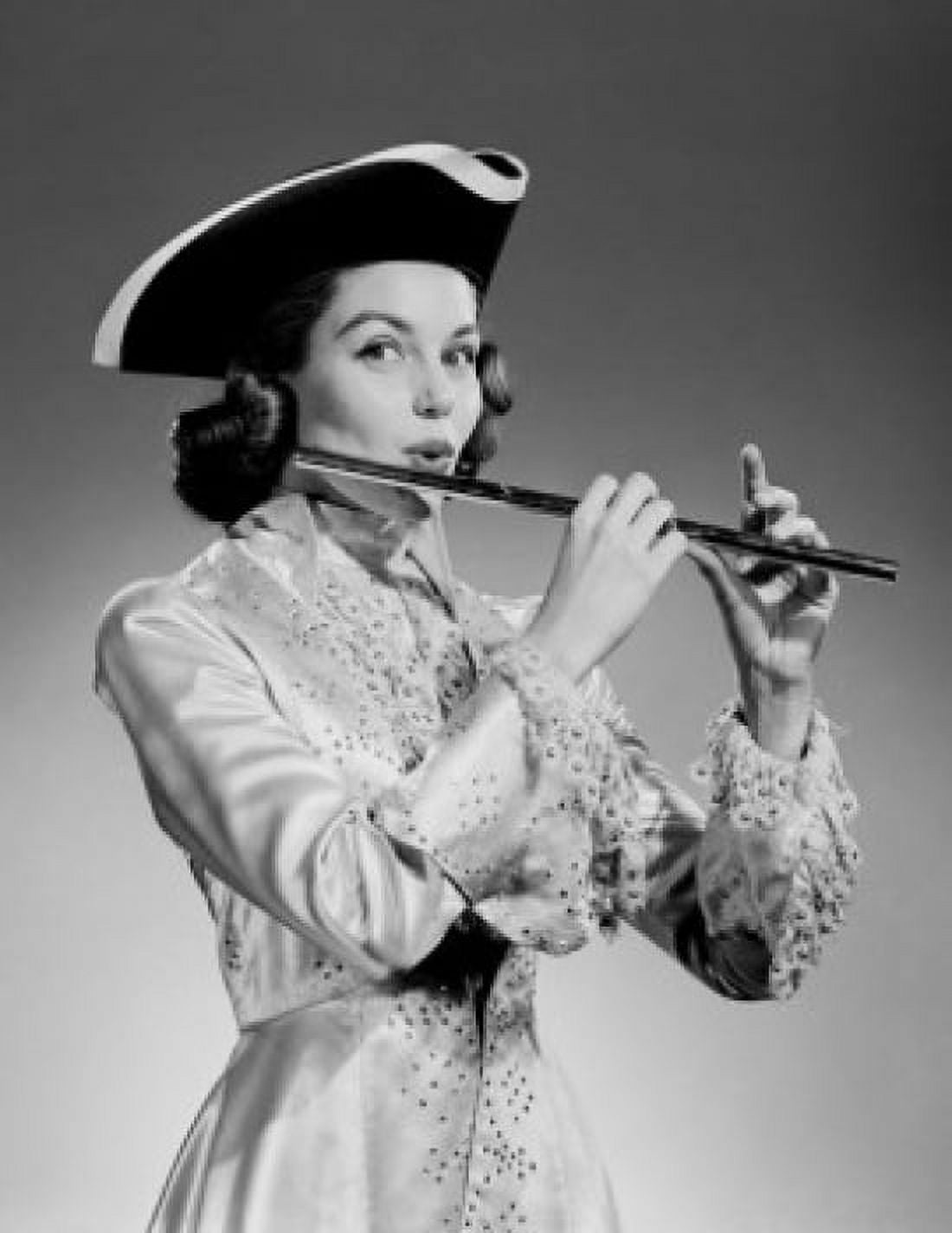 Woman wearing historical clothing playing flute Canvas Art - (24 x 36)
