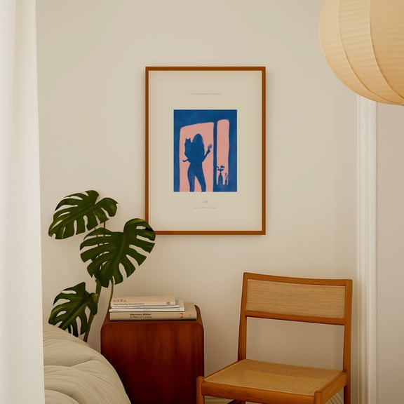 Woman with Cat Blue Silhouette Sunset Shadow Wall Decor Unframed Paper Print