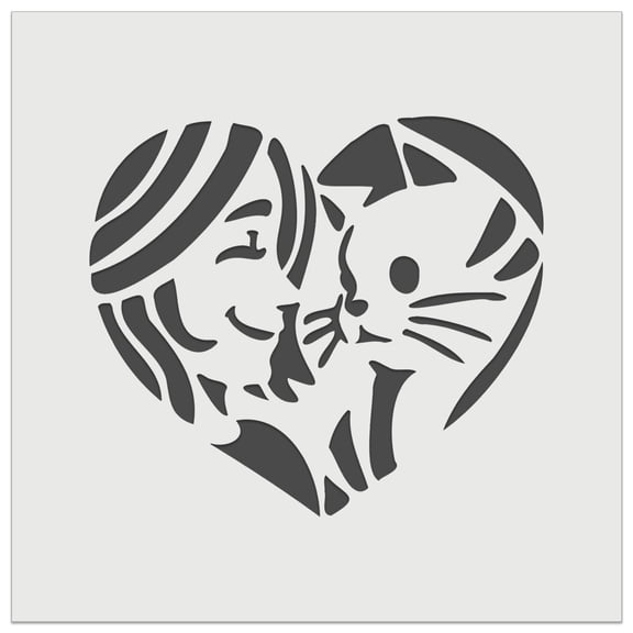 Woman with Cat Kitten Pet in Heart DIY Cookie Wall Craft Stencil - 11.5 Inch