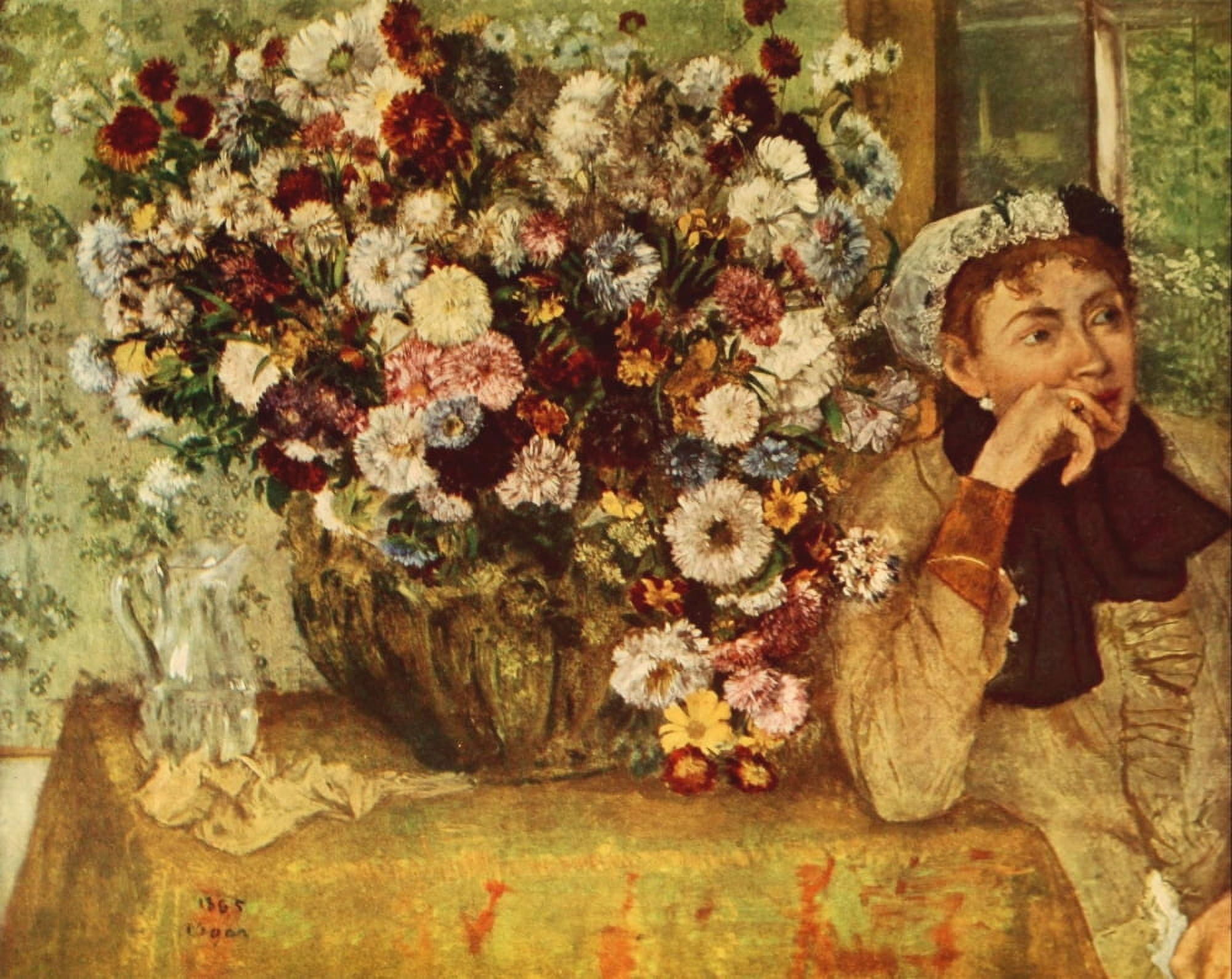 Woman with Chrysanthemums 1863 Canvas Art - Edgar Degas (18 x 24)