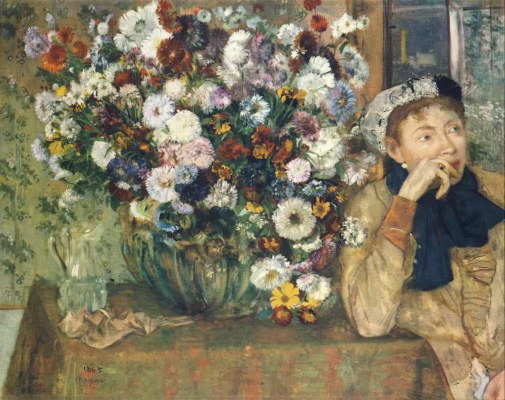 Woman with Chrysanthemums 1865 Canvas Art - Edgar Degas (18 x 24)