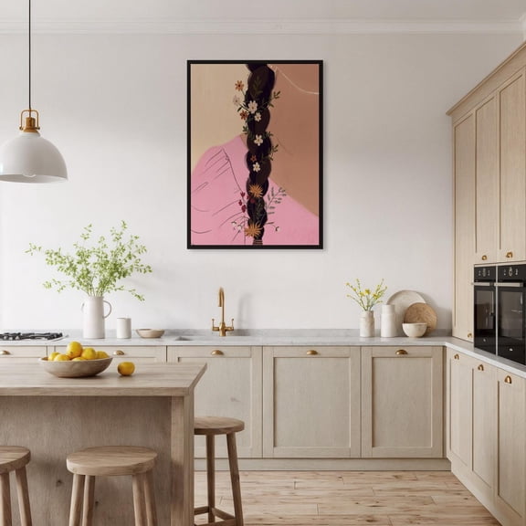 Woman with Floral Braid Wall Art, Elegant Feminine Portrait, Unframed Paper Print Size 8x12