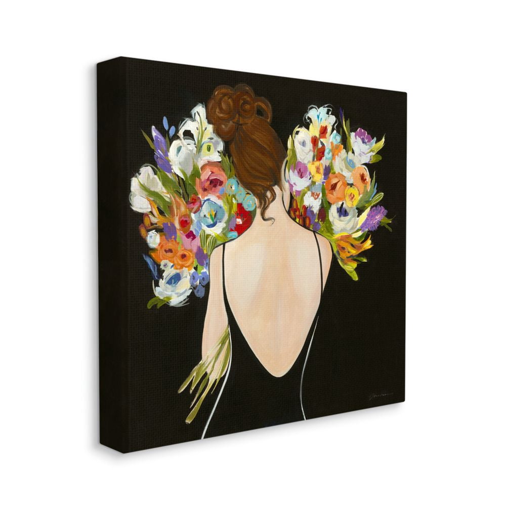 Woman with Flower Bouquets Vibrant Pastel Florals Botanical & Floral Gallery-Wrapped Canvas Print Wall Art, 17x17