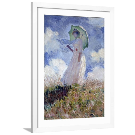 Art.com Woman with Parasol Turned on the Left by Claude Monet Giclee Print, White Frame Wall Art, 32" x 44"