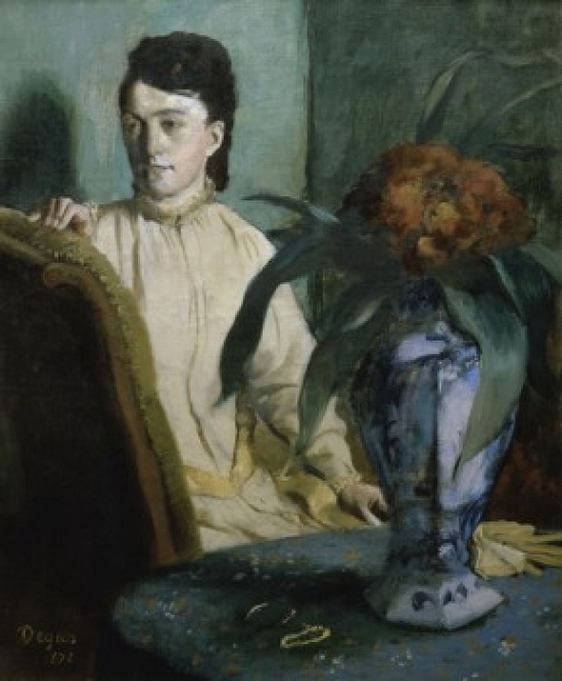 Woman with Porcelain Vase 1872 Edgar Degas (1834-1917French) Musee dOrsay Paris France Canvas Art - Edgar Degas (24 x 36)