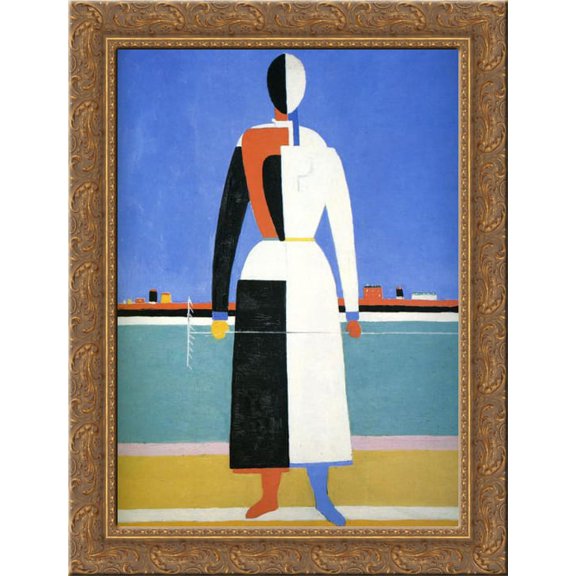 Woman with Rake 20x24 Gold Ornate Wood Framed Canvas Art by Malevich, Kazimir