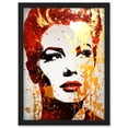 thumbnail image 1 of Woman with Red Lipstick Retro Glam Face Portrait Liquid Gold Paint Linocut Teen Room Artwork Framed Wall Art Print A4, 1 of 4