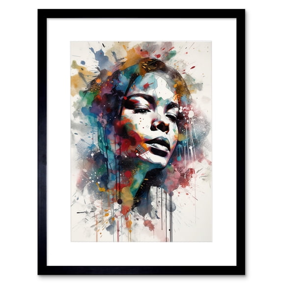 Woman with Synesthesia Listening to Music Modern Paint Splatter Painting Artwork Framed Wall Art Print 9X7 Inch