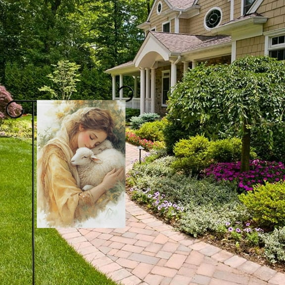 Woman with The Sheep Garden Flag 12x18 inch Double Sided Outside Yard Decorations for Home Outdoor