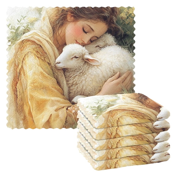 Woman with The Sheep Kitchen Cloth Dish Towels for Drying Washing Absorbent Dish Rags 6 Pack