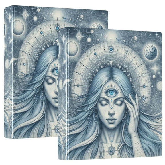 Woman with Third Eye and Planet Hardcover 3 Ring Binder 1.5” Round Rings Letter Size Paper Pockets for School Office Supplies