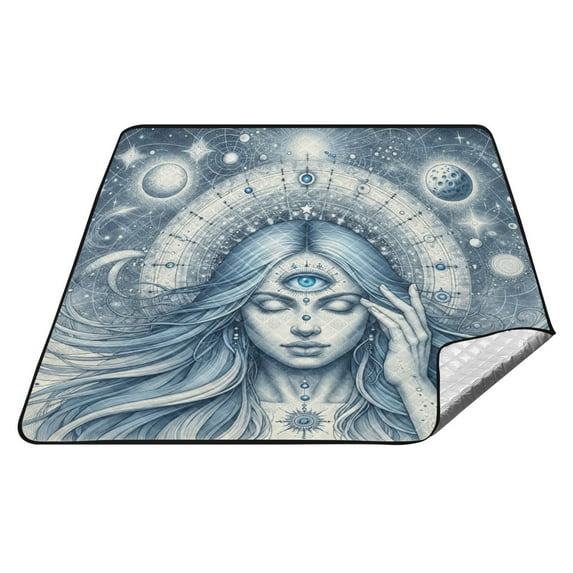 Woman with Third Eye and Planet Picnic Blankets Extra Large 78"x78" Beach Blanket Waterproof Sandproof Outdoor Mat for Camping Travel Park