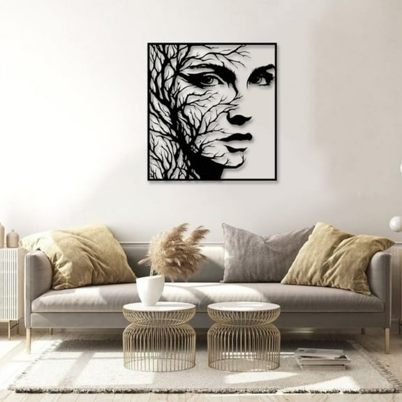 Woman with Tree Branches Hair Metal Wall Art