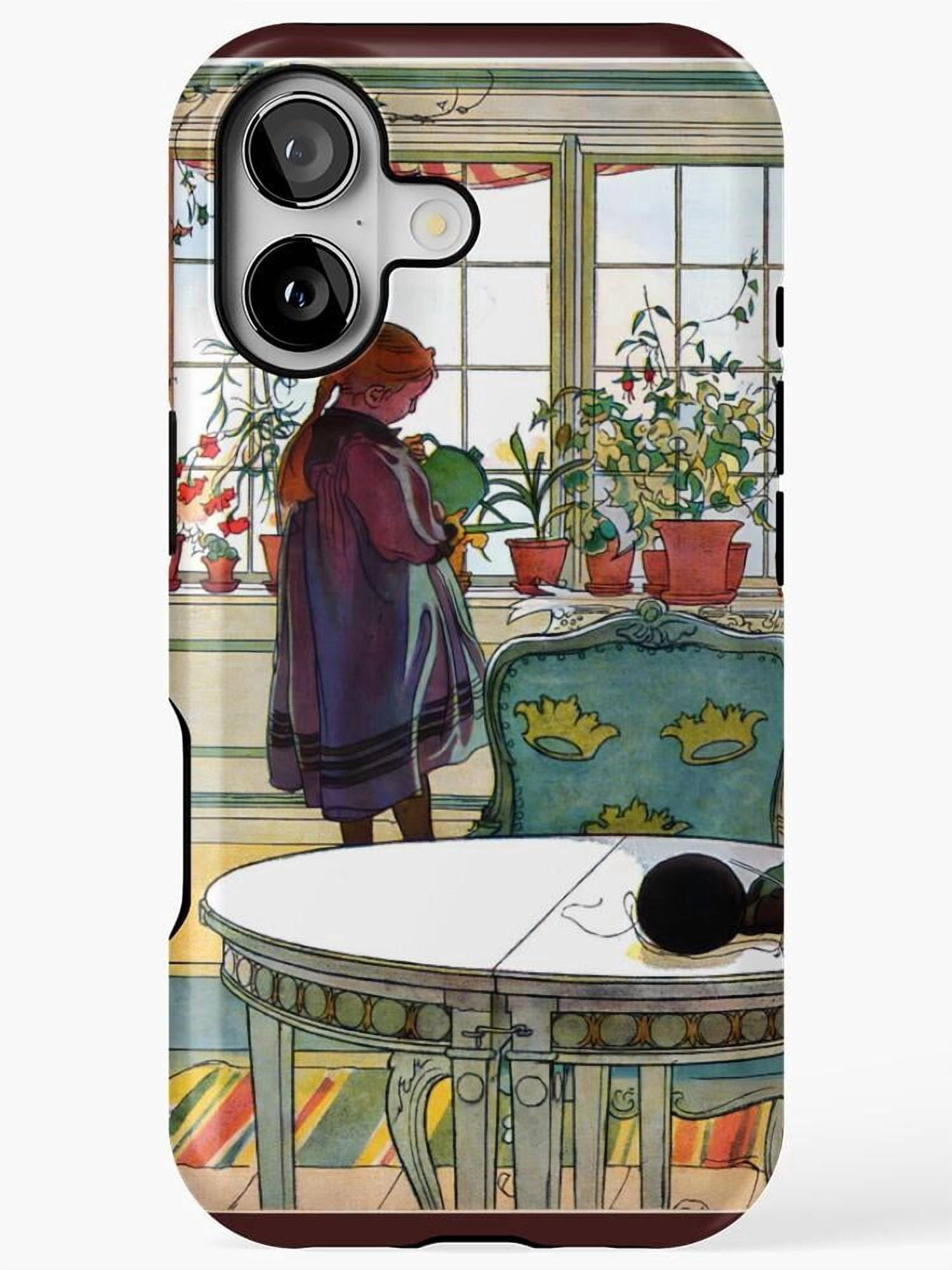 Woman with Watering Can and Houseplants Tough Cell Phone Case ...